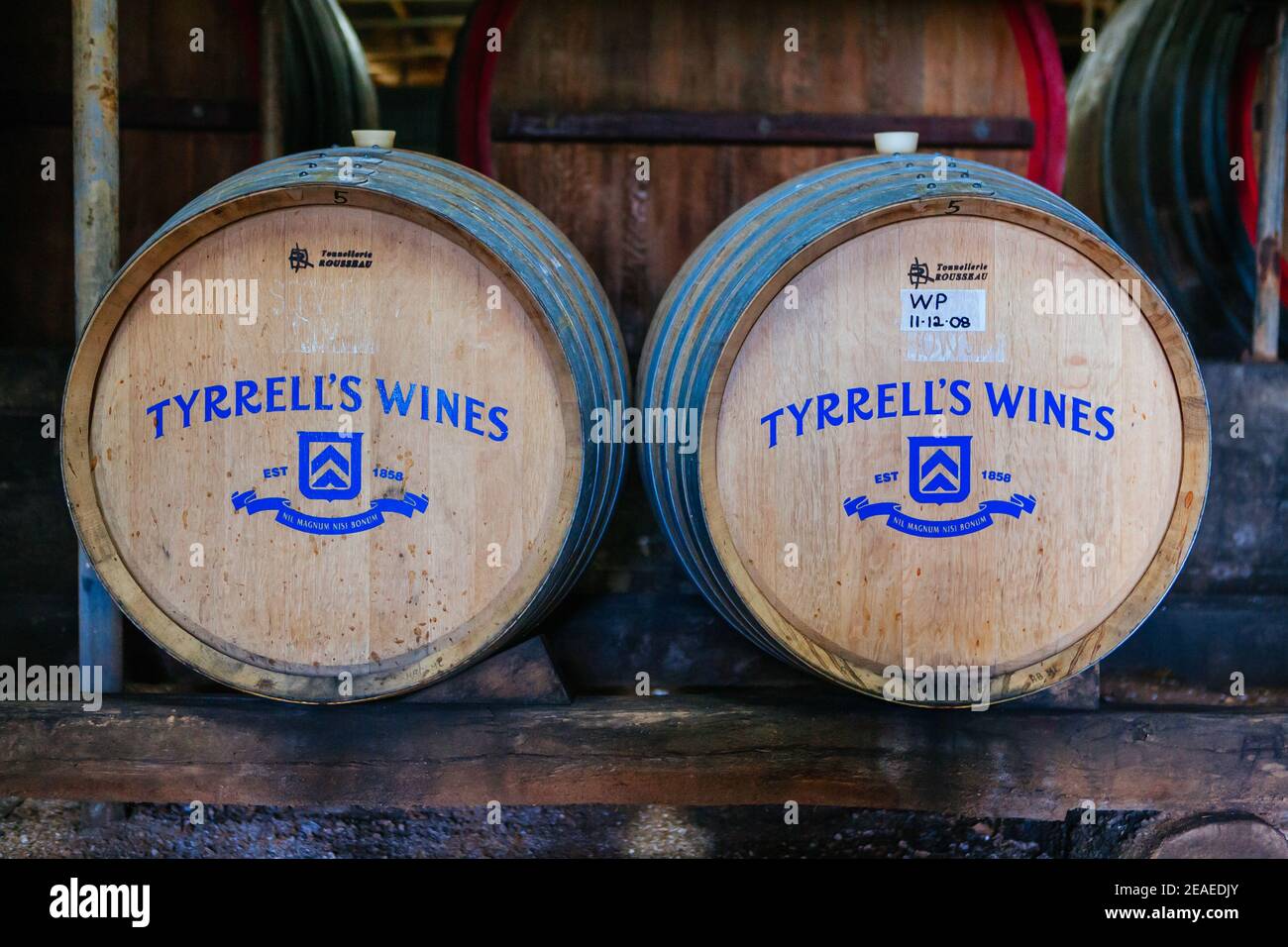 Botti di vino in stoccaggio in Australia Foto Stock