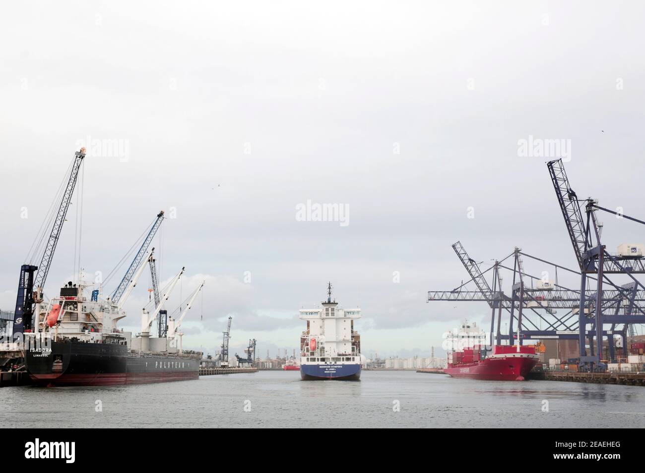 Vendita di navi portacontainer a Teesport, Middlesbrough, North Yorkshire. 16/01/2019. Fotografia: Stuart Boulton. Foto Stock