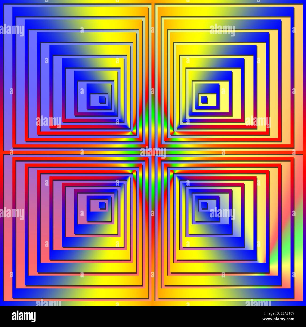 Illustrazione grafica 3D - immagine a stella da illusione ottica Quadrati in 3D di colore arcobaleno Foto Stock