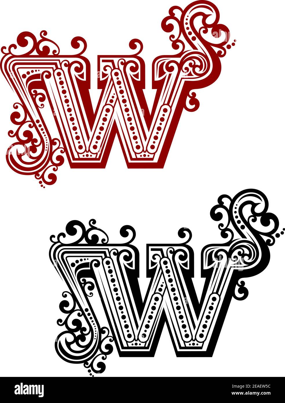 Lettera W retro per qualsiasi design medievale isolato su bianco sfondo Illustrazione Vettoriale