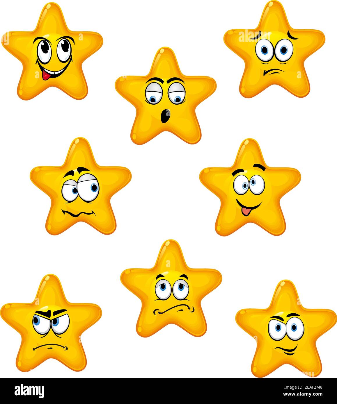 Le stelle dei cartoni animati si sono impostate con diverse emozioni per il design Illustrazione Vettoriale