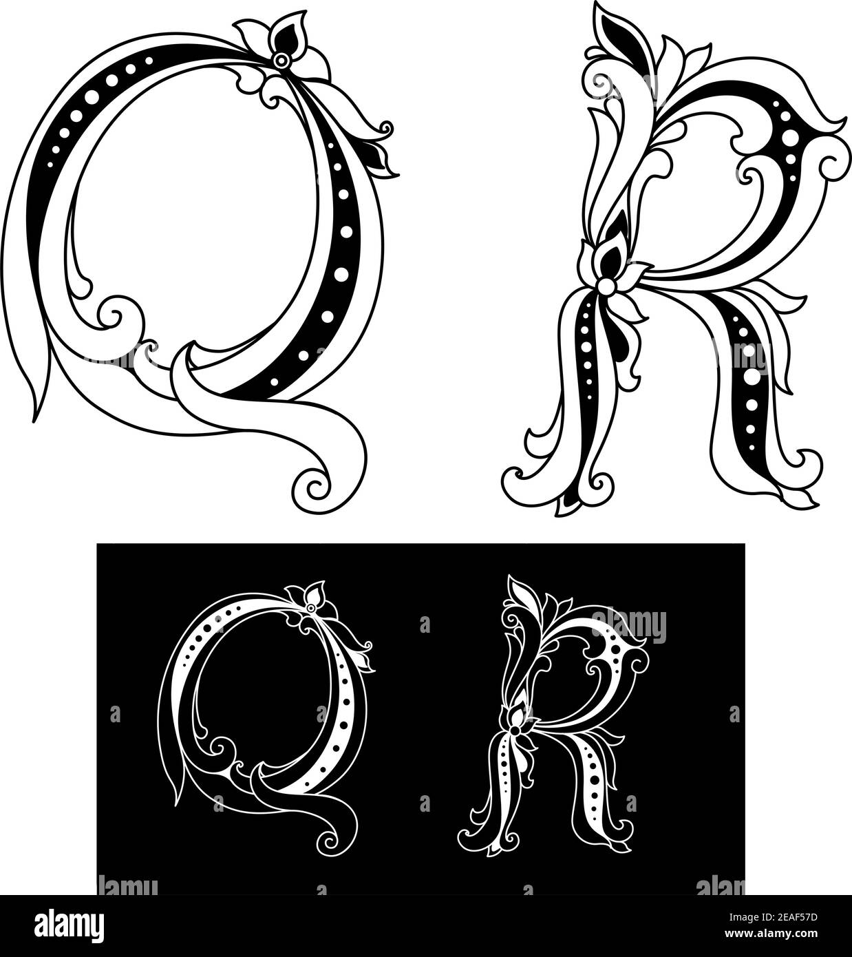 Le lettere maiuscole retrò Q e R per il design vintage Illustrazione Vettoriale
