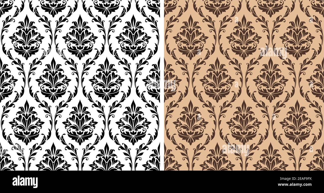 Motivo damask senza cuciture con due modalità di colore per lo sfondo o. design dello sfondo Illustrazione Vettoriale