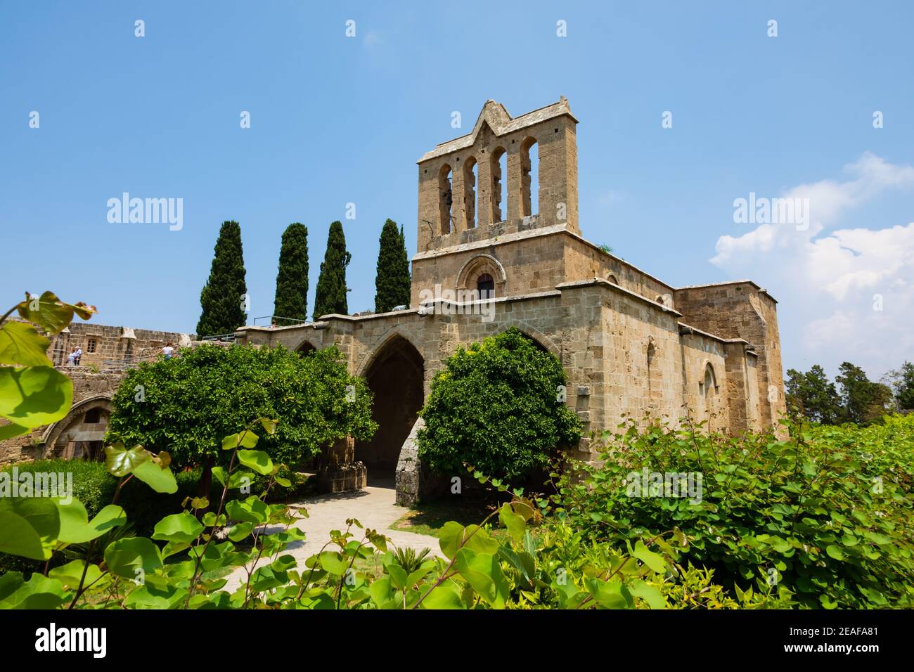 Abbazia di Bellapais, Repubblica Turca di Cipro del Nord. Foto Stock