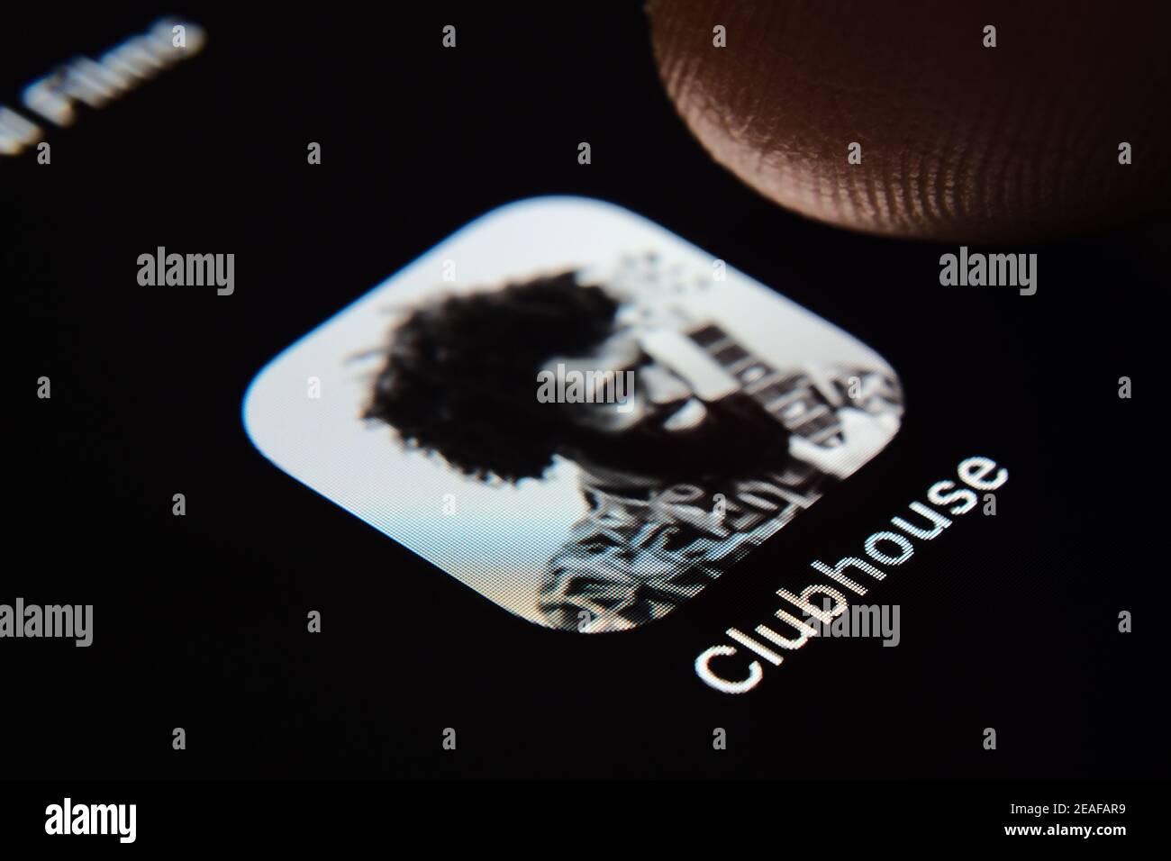 App Clubhouse sullo schermo dello smartphone. Consente di avviare la chat audio Foto Stock