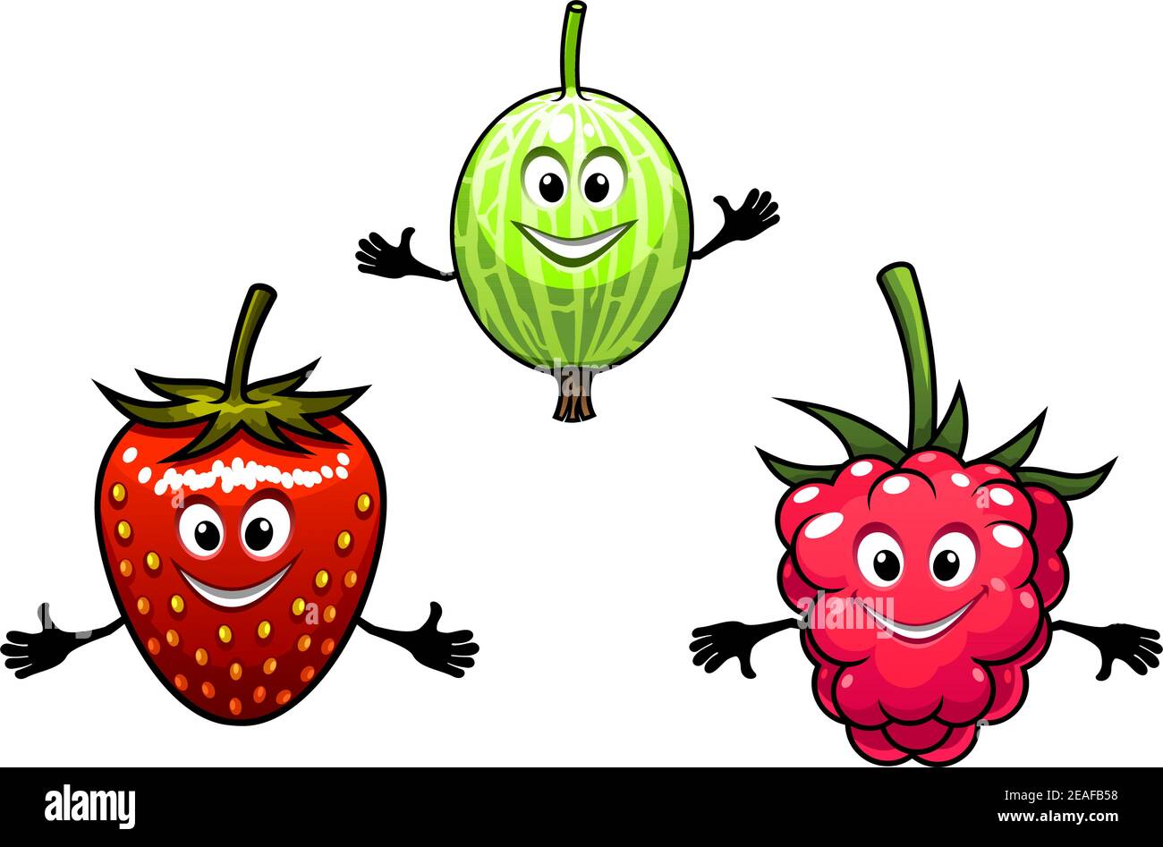 Frutti di bosco, lamponi e fragole in stile cartoon Illustrazione Vettoriale