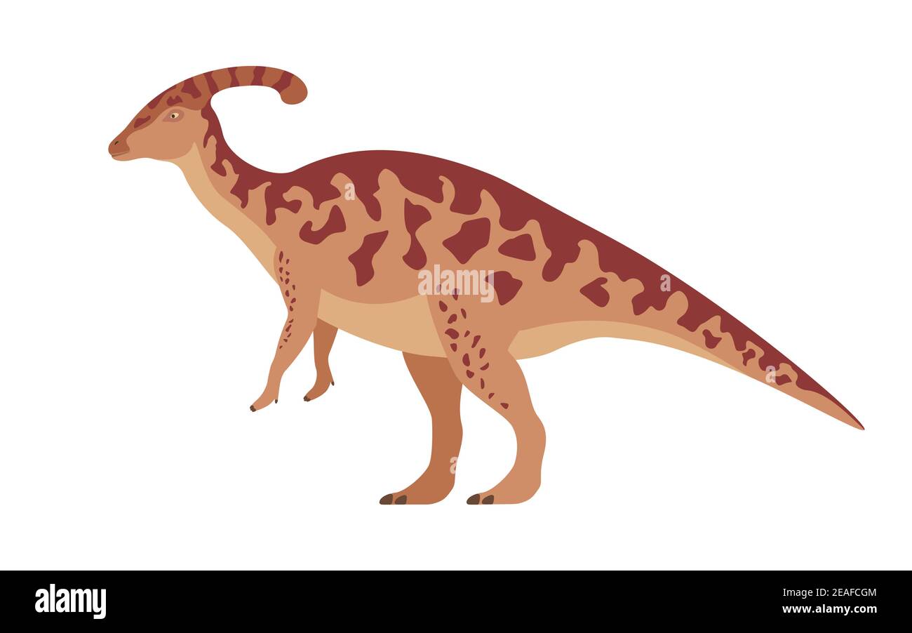 Dinosauro Parasaurolofo. Illustrazione vettoriale di un dinosauro preistorico parasaurolofo isolato su sfondo bianco. Vista laterale, profilo. Illustrazione Vettoriale