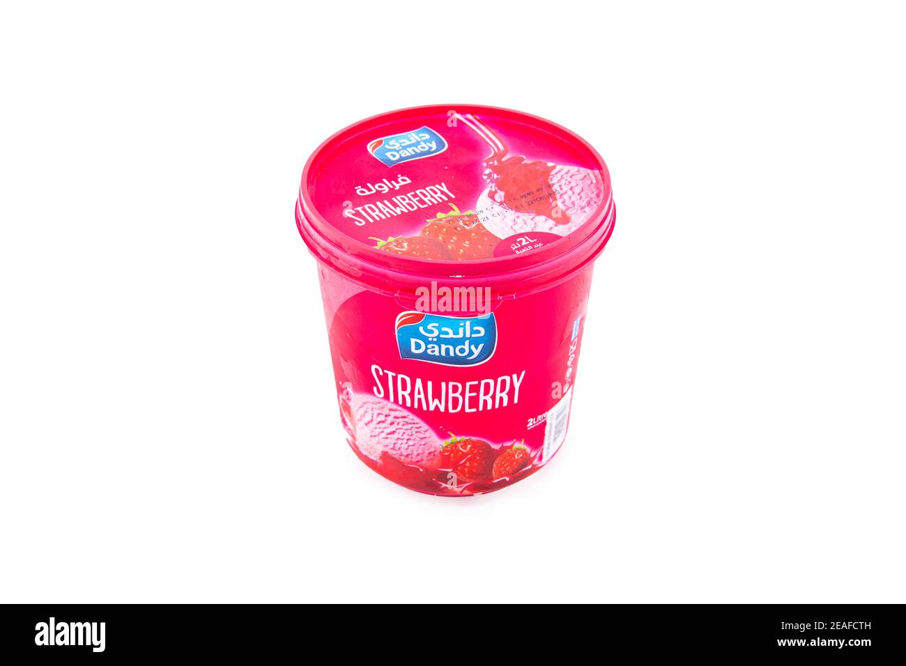 Secchiello per gelato alla fragola Dandy su sfondo bianco. Foto Stock