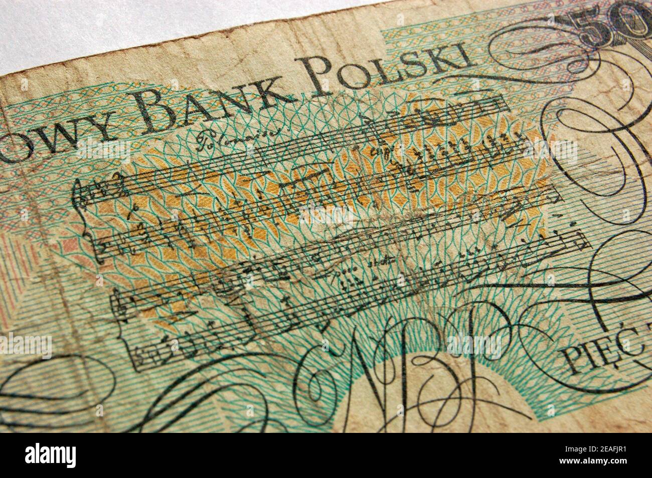 Un Polonaise Chopin riprodotto su una banconota da zloty polacca. Foto Stock
