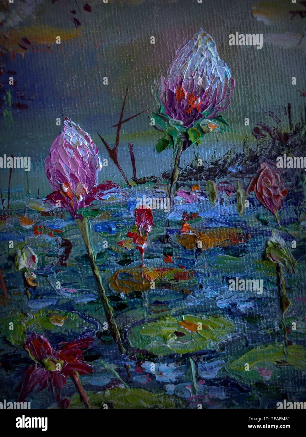 Arte pittura ad olio , fiore di loto , astratto , disegno , sfondo dalla thailandia , acqua Lilly Foto Stock
