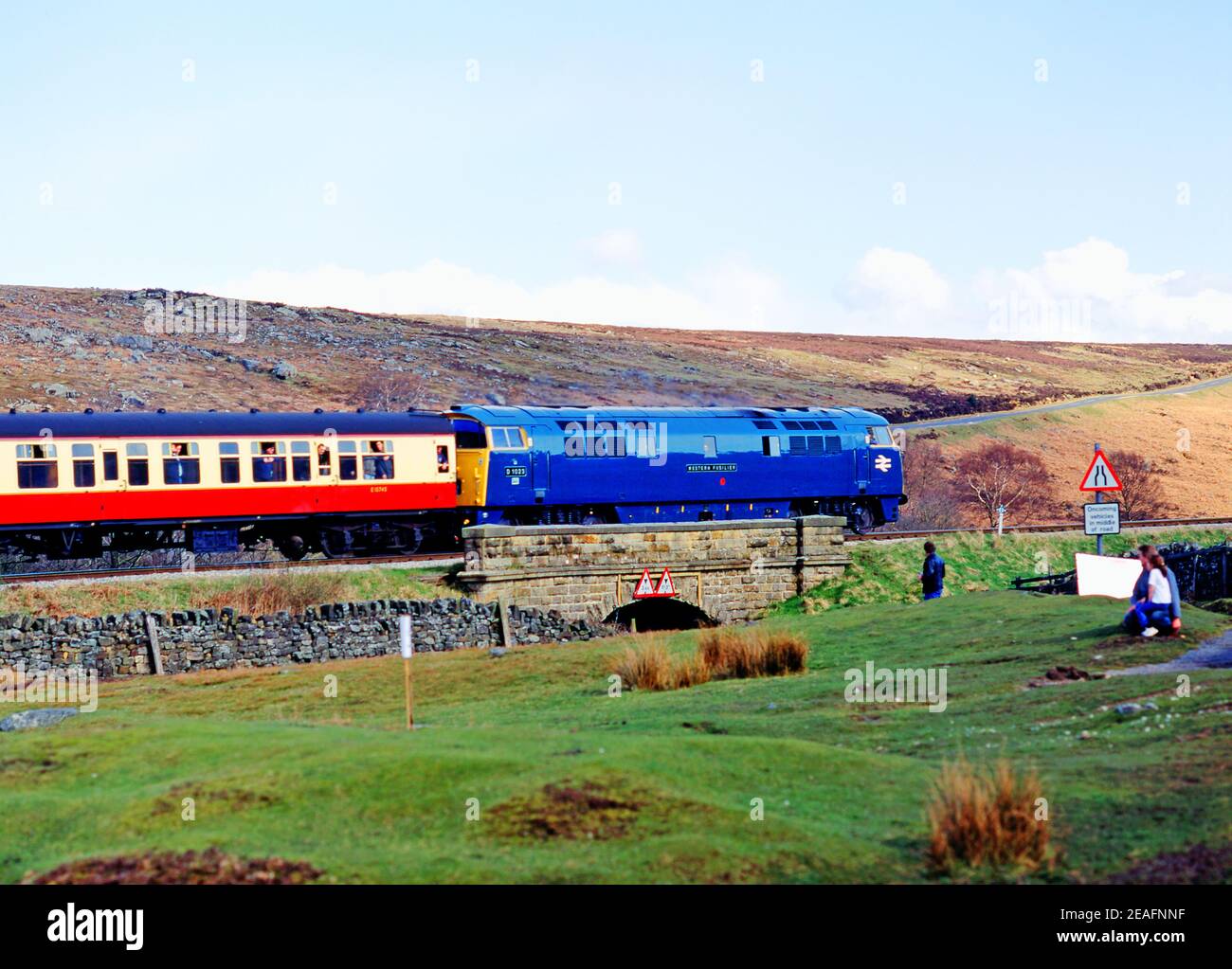 D1023 Western Fusilier a Moorgates, North Yorkshire Moors Railway, Inghilterra Foto Stock
