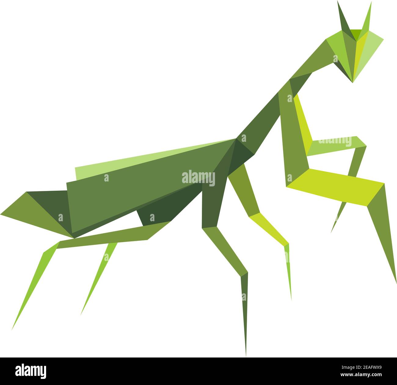 Mantis orante verde Origami isolato su sfondo bianco Illustrazione Vettoriale