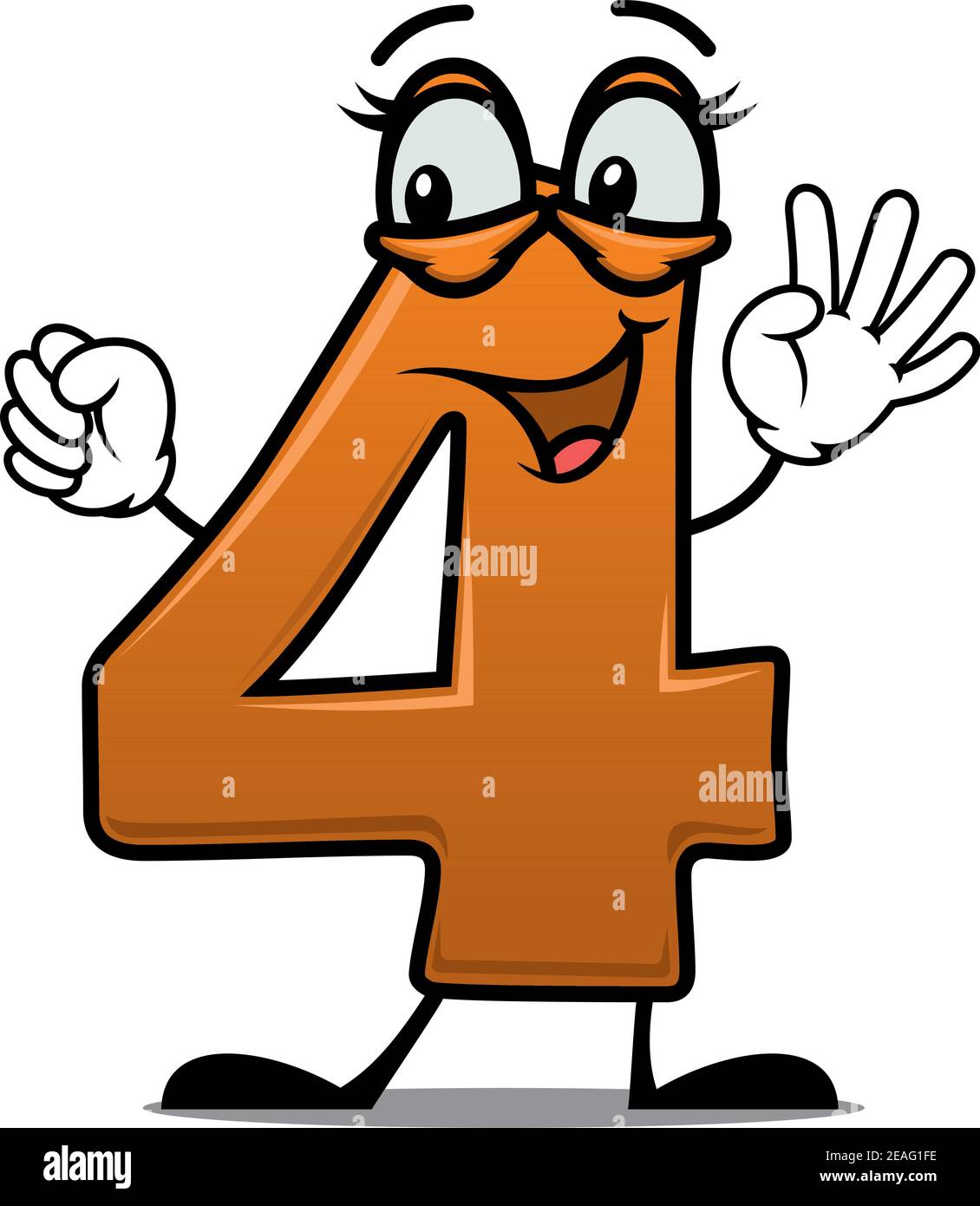 Illustrazione di un fumetto animato di un numero felice eccitato 4 ondeggiamento le sue braccia e sorridente adatto come una decorazione fra a. compleanno dei bambini Illustrazione Vettoriale