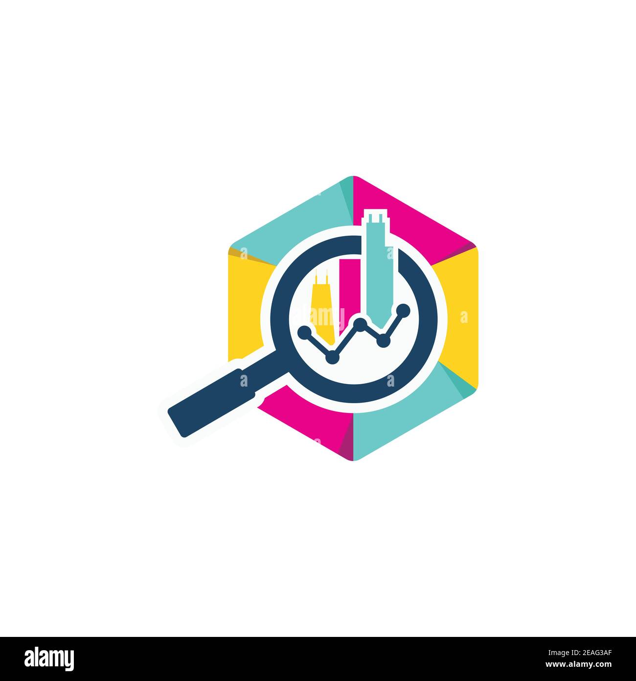 Esagonale colorato ricerca business finanza logo concetto di design. Giocoso multicolore ricerca business finanza logo disegno illustrazione Illustrazione Vettoriale