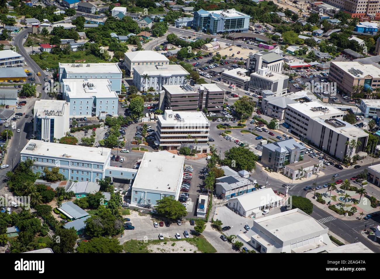 Vista aerea mozzafiato della costa di Seven Mile Beach Grand Cayman, Isole Cayman, Caraibi Foto Stock