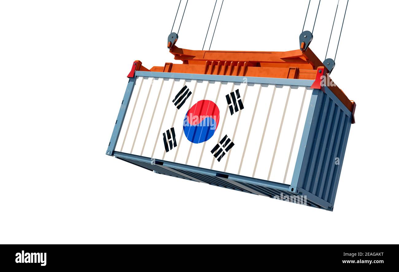 Contenitore di spedizione con bandiera della Corea del Sud - rendering 3D Foto Stock