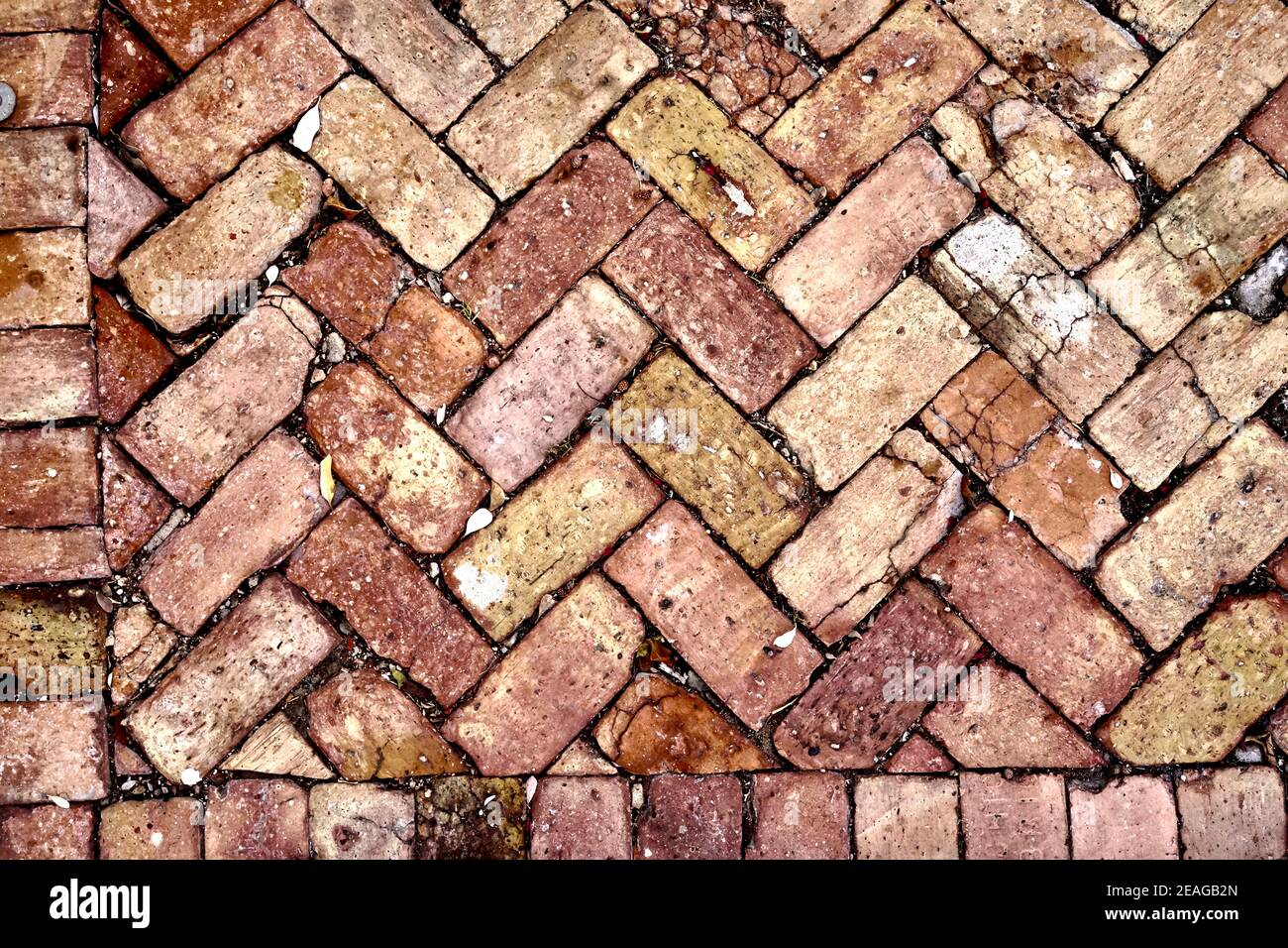 Mattoni a spina di pesce in Key West, Florida, Florida USA. Invecchiato, alterato, punto più meridionale negli Stati Uniti continentali. Isola destinazione di vacanza Foto Stock