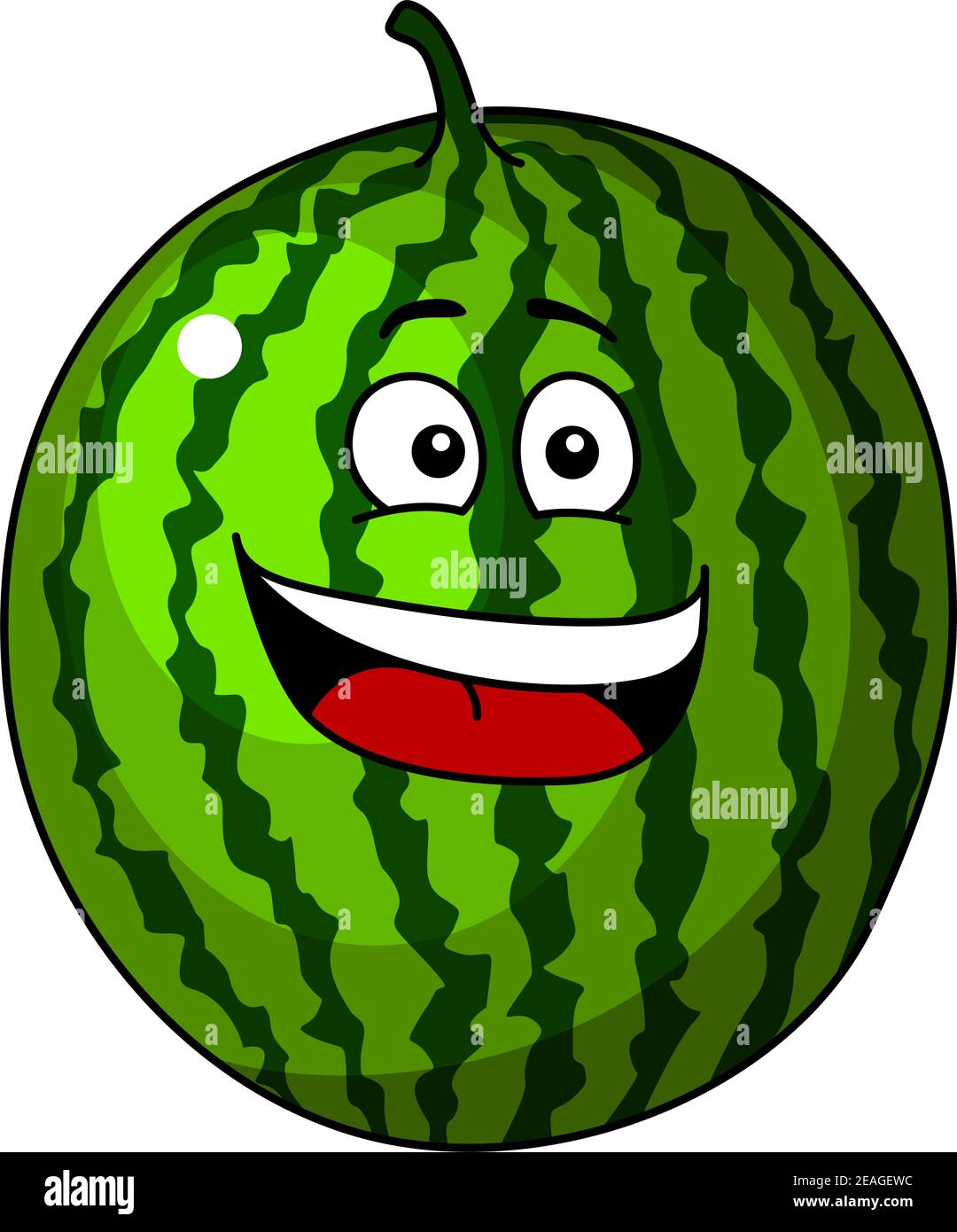 Felice frutta fresca di cocomero verde fumetto per un tropicale allettante trattare con un sorriso luminoso isolato su bianco Illustrazione Vettoriale