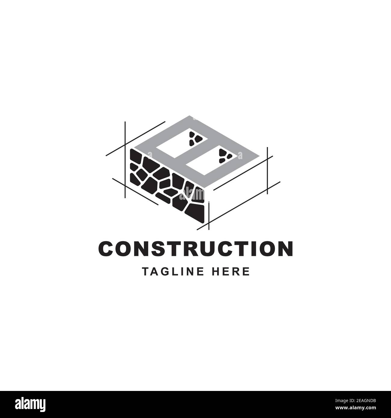 Logo della costruzione con modello vettoriale con simbolo lettera B. Illustrazione iniziale dell'icona della pietra B. Illustrazione Vettoriale