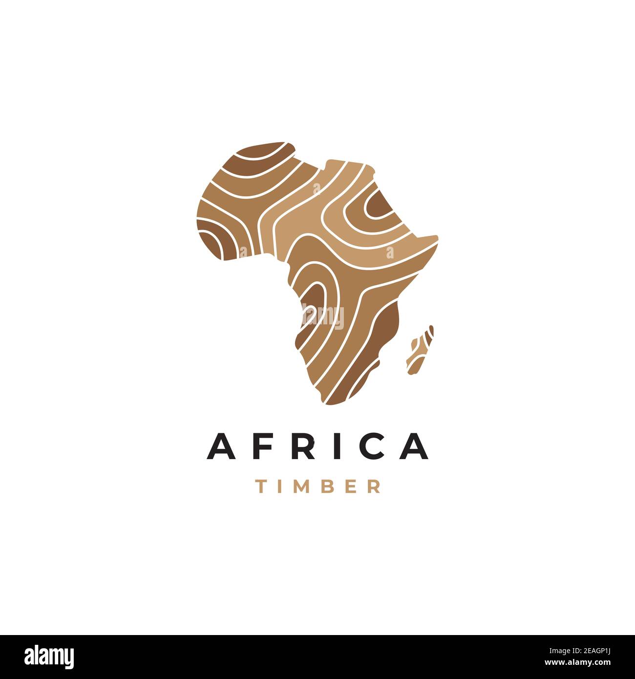 Logo in legno con modello vettoriale di disegno grafico con simbolo della mappa. Africa Illustrazione Vettoriale