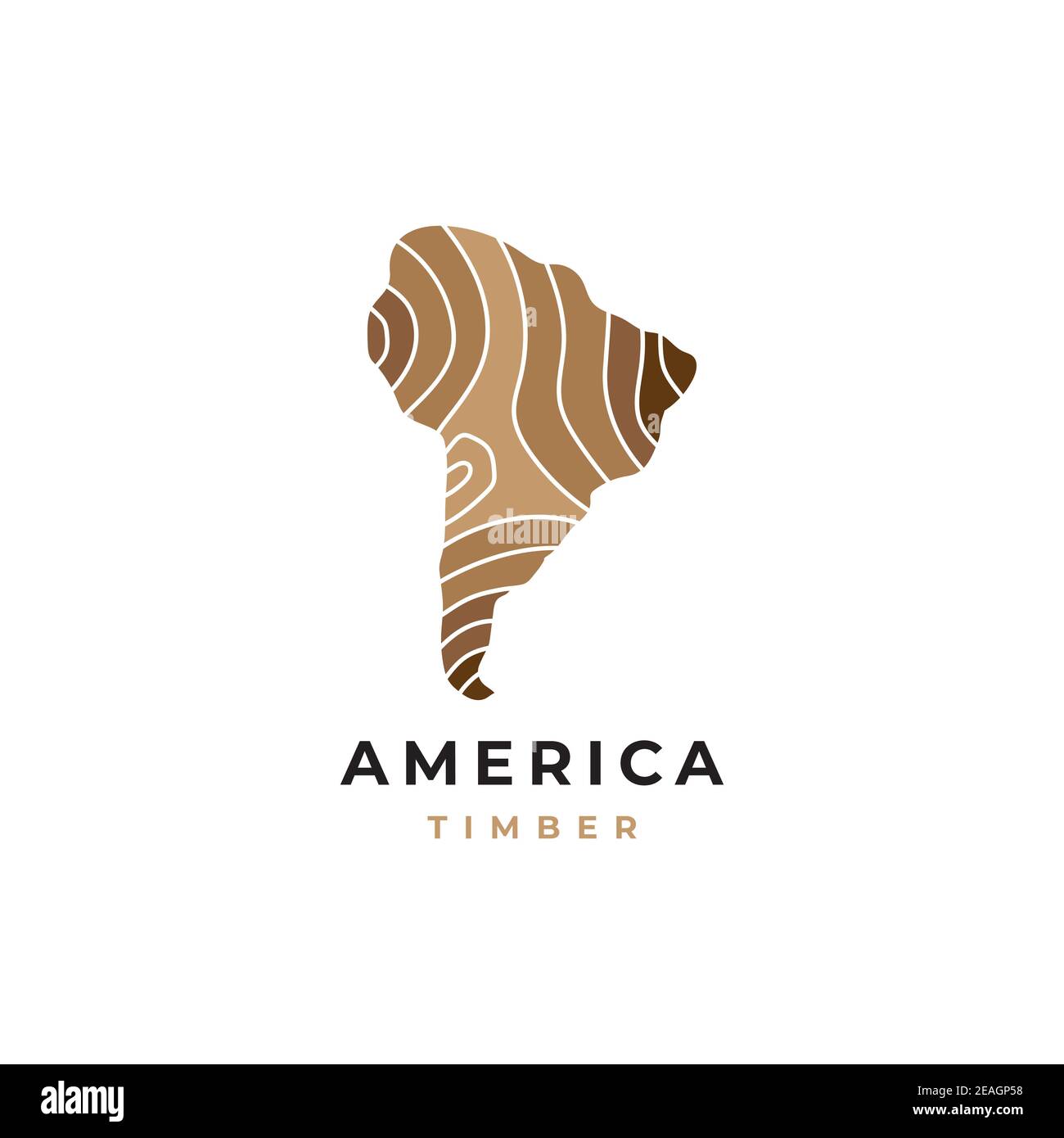 Logo in legno con modello vettoriale di disegno grafico con simbolo della mappa. America del Sud Illustrazione Vettoriale