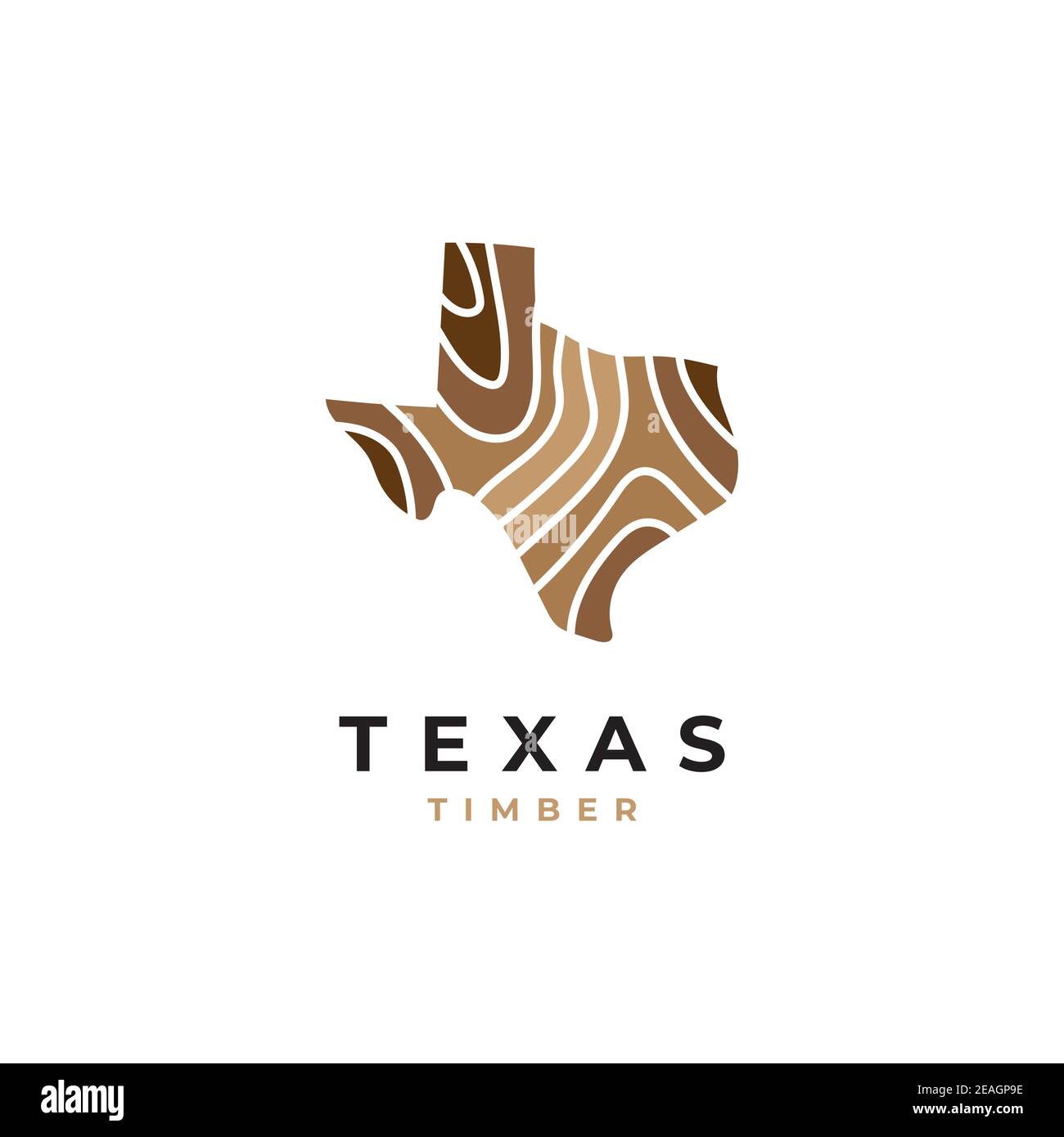 Logo in legno con modello vettoriale di disegno grafico con simbolo della mappa. Texas Illustrazione Vettoriale