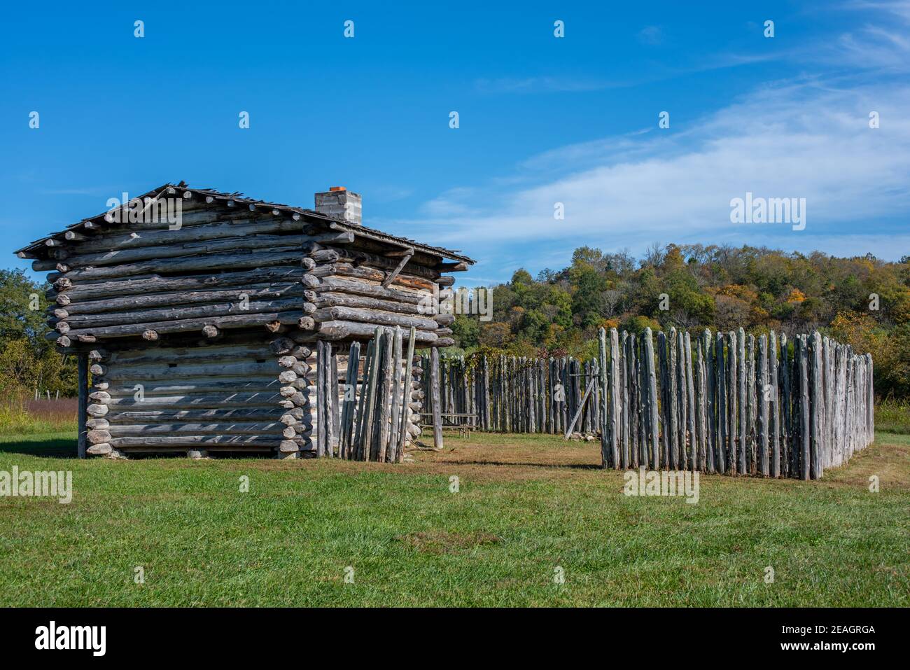 Ricostruzione della storica Tanner Station, un forte per proteggere i lavoratori delle pulci di sale a Blue Licks in Kentucky Foto Stock