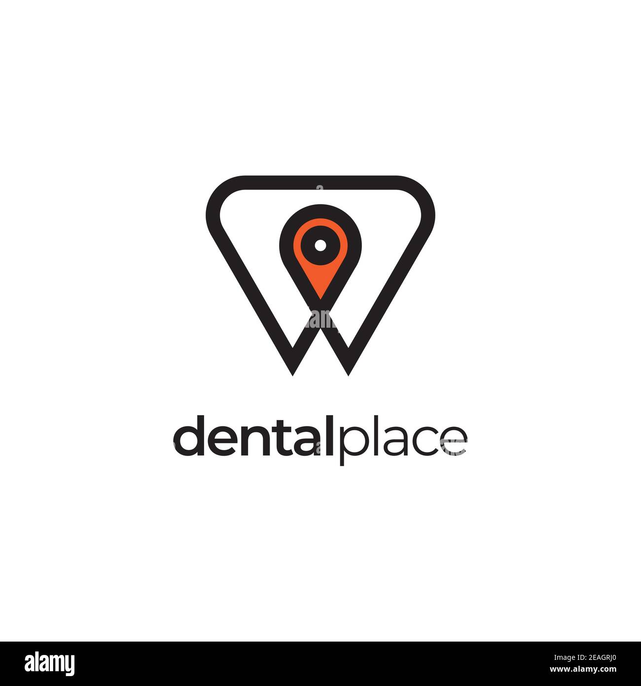 Modello vettoriale del simbolo del disegno del luogo dentale. Dentista con icona a perno Illustrazione Vettoriale
