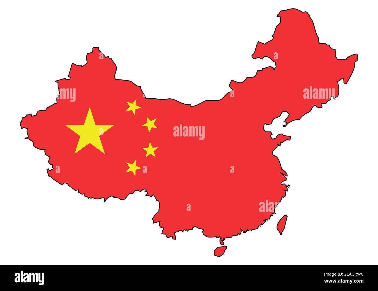 Mappa della Cina con bandiera - contorno di uno stato con bandiera nazionale, sfondo bianco, vettore Illustrazione Vettoriale