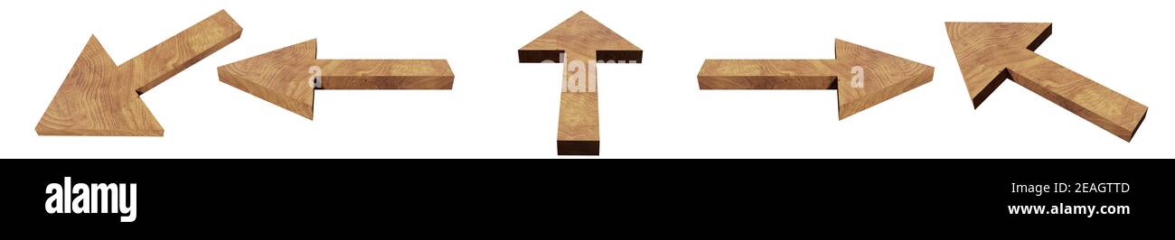 set di frecce in legno bianche isolate per il design e il web design. rendering 3d Foto Stock