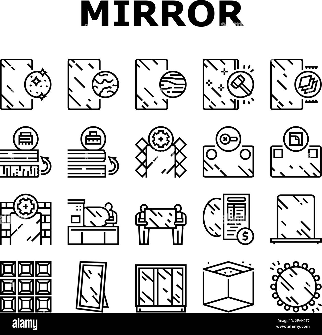 Mirror Installation Collection Icons Imposta vettore Illustrazione Vettoriale