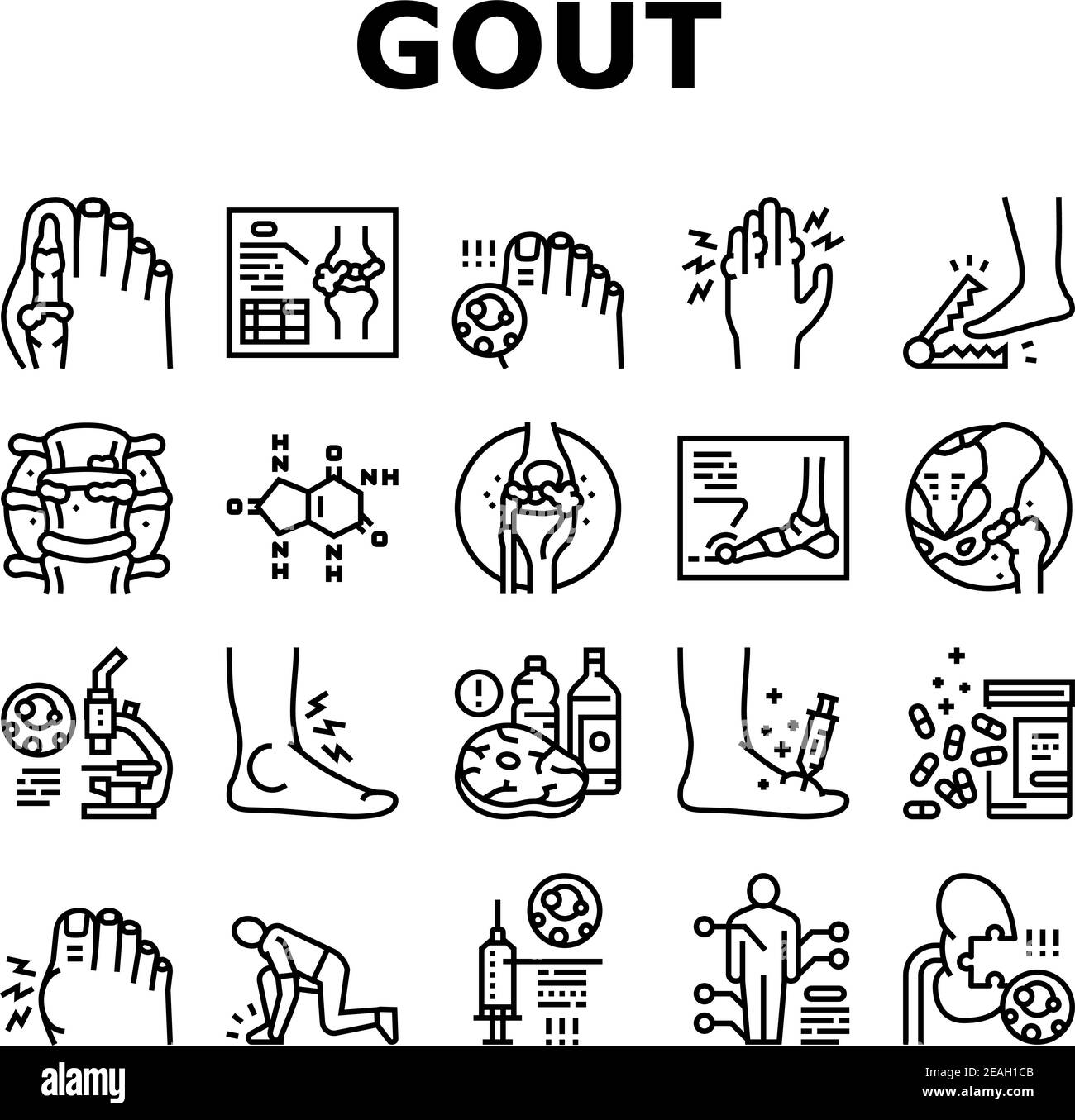 Gout Health Disease Collection icone Set Vector Illustrazione Vettoriale