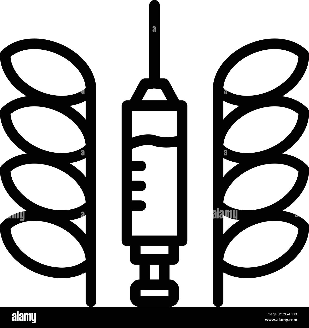 Icona siringa e piante. Icona vettoriale di siringhe e piante per il web design isolato su sfondo bianco Illustrazione Vettoriale