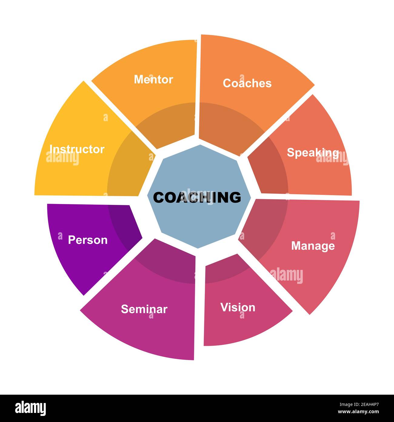 Concetto di diagramma con testo di coaching e parole chiave. EPS 10 isolato su sfondo bianco Illustrazione Vettoriale