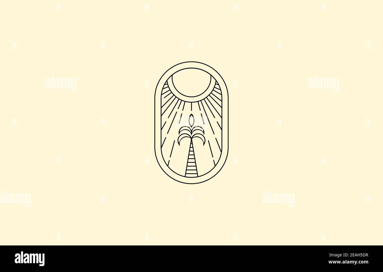 Vettore di palme cocco albero Sunburst vintage Logo modello adatto per il marchio di prodotto classico Illustrazione Vettoriale