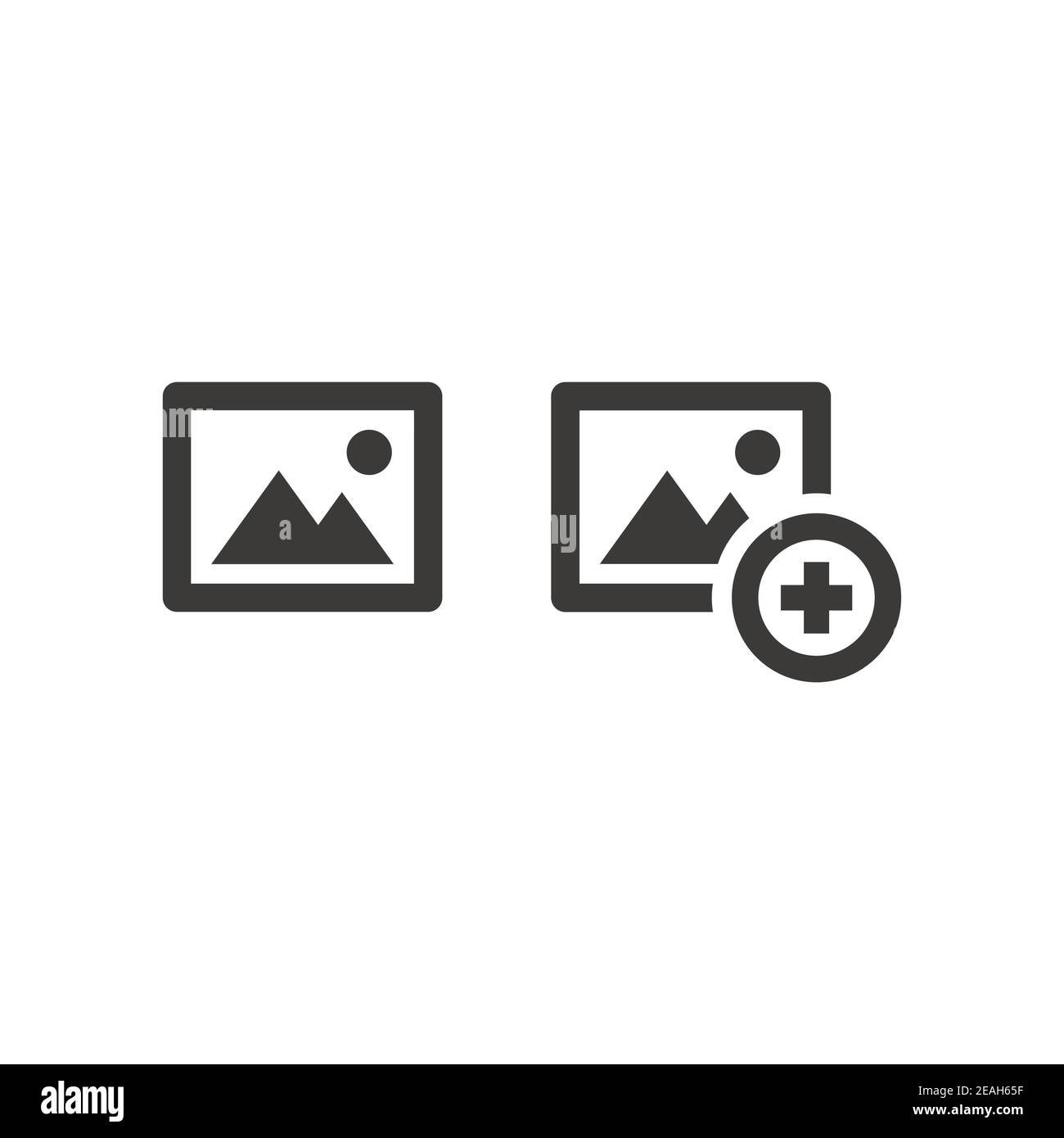 Immagine e icona del vettore del segno più. Aggiungere il simbolo nero dell'immagine. Illustrazione Vettoriale