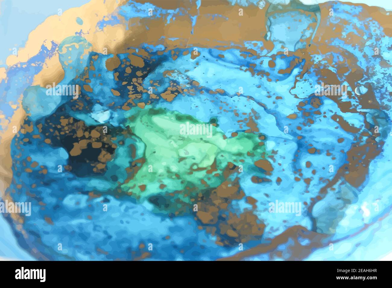 Inchiostro liquido, sfondo astratto nei colori oro, blu e verde Illustrazione Vettoriale