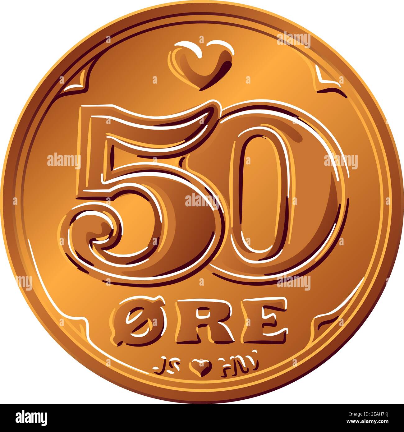 Obverse di denaro danese stagno-bronzo moneta 50 ore. Krone, valuta ufficiale della Danimarca, della Groenlandia e delle Isole Faroe. Illustrazione Vettoriale