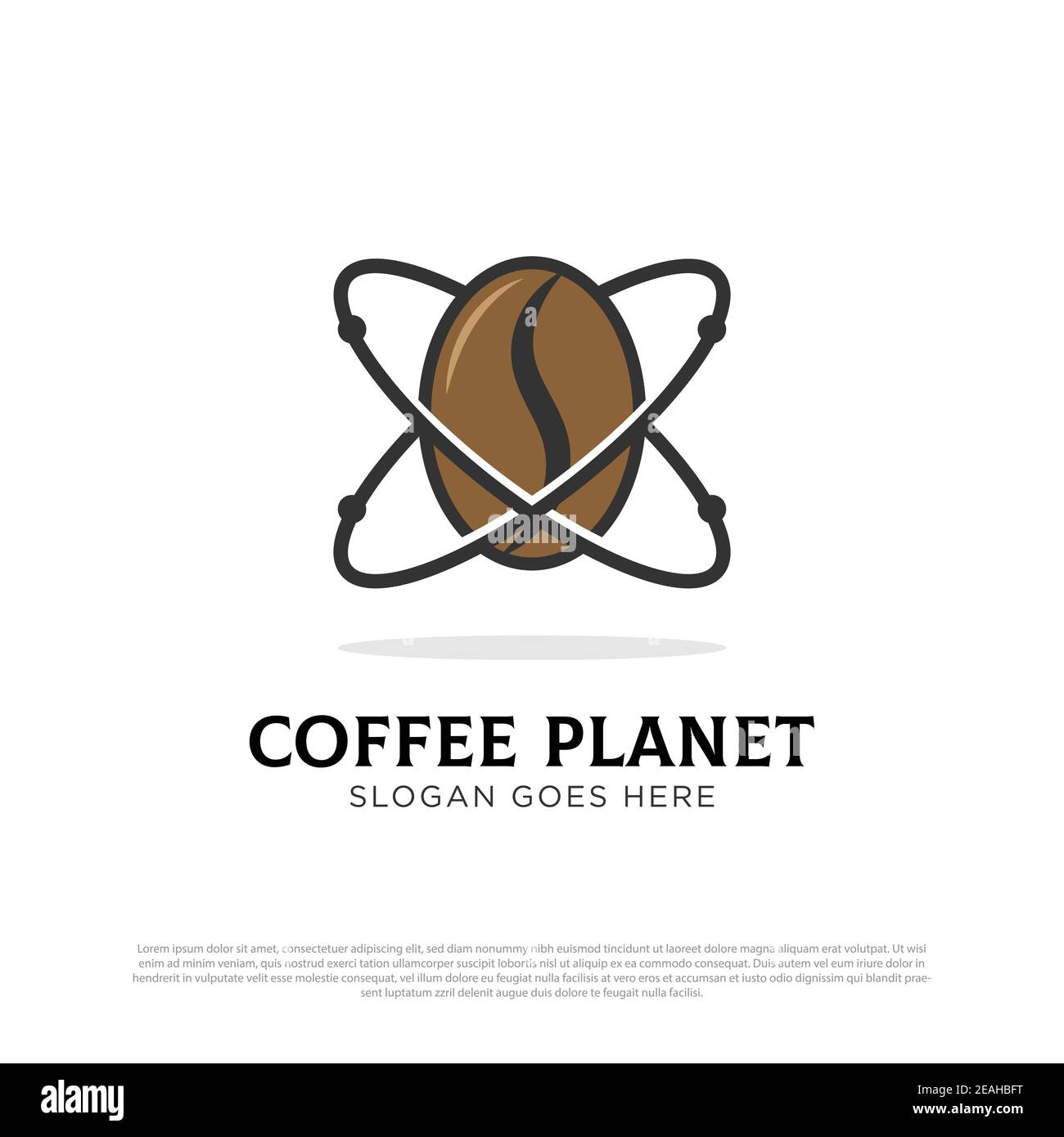 Ispirazione per il design del logo Coffee Planet, illustrazione vettoriale del modello di design della caffetteria Illustrazione Vettoriale
