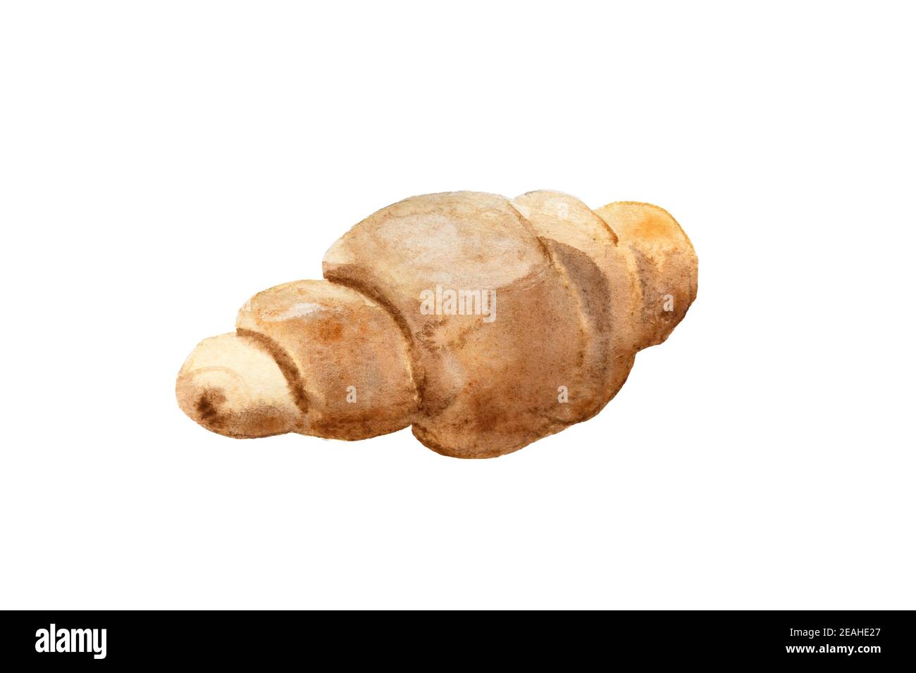 croissant acquerello isolato su sfondo bianco. Illustrazione fatta a mano dei dolci francesi per colazione. Foto Stock