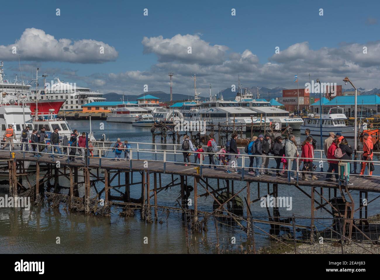 Tour barche nel porto di Ushuaia, Patagonia, Argentina Foto Stock