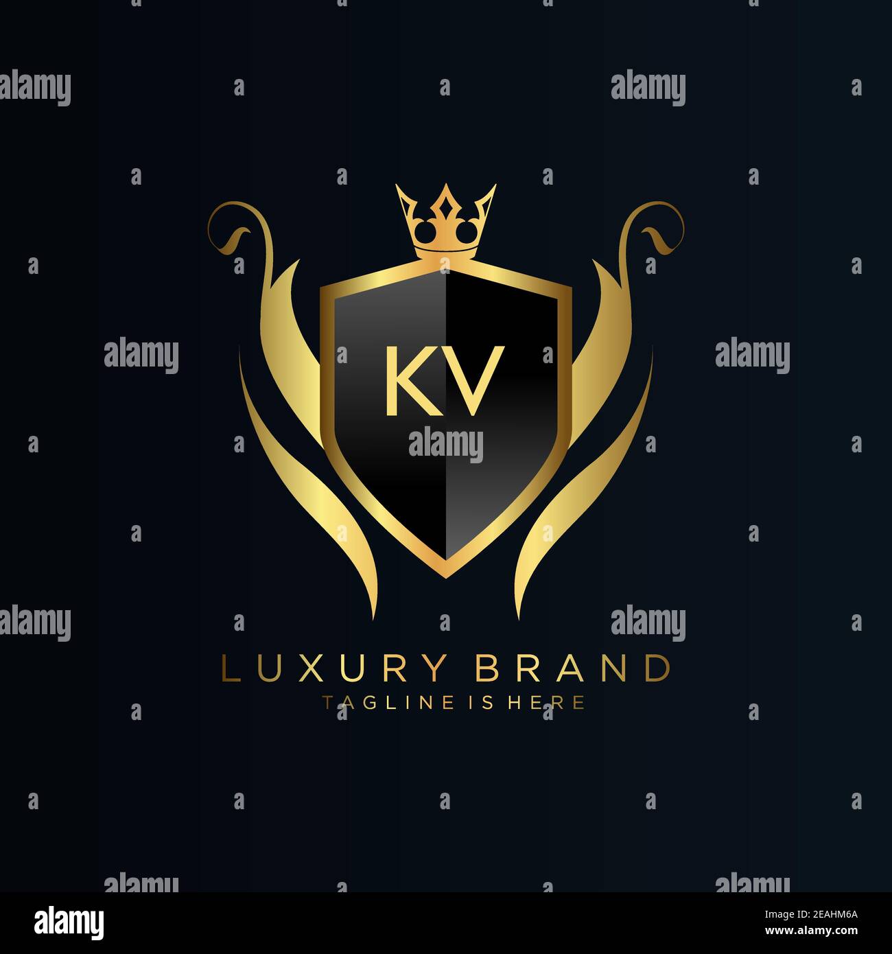KV Letter Initial with Royal Template.Elegant with Crown logo vector, Creative lettering Logo Vector Illustration. Illustrazione Vettoriale