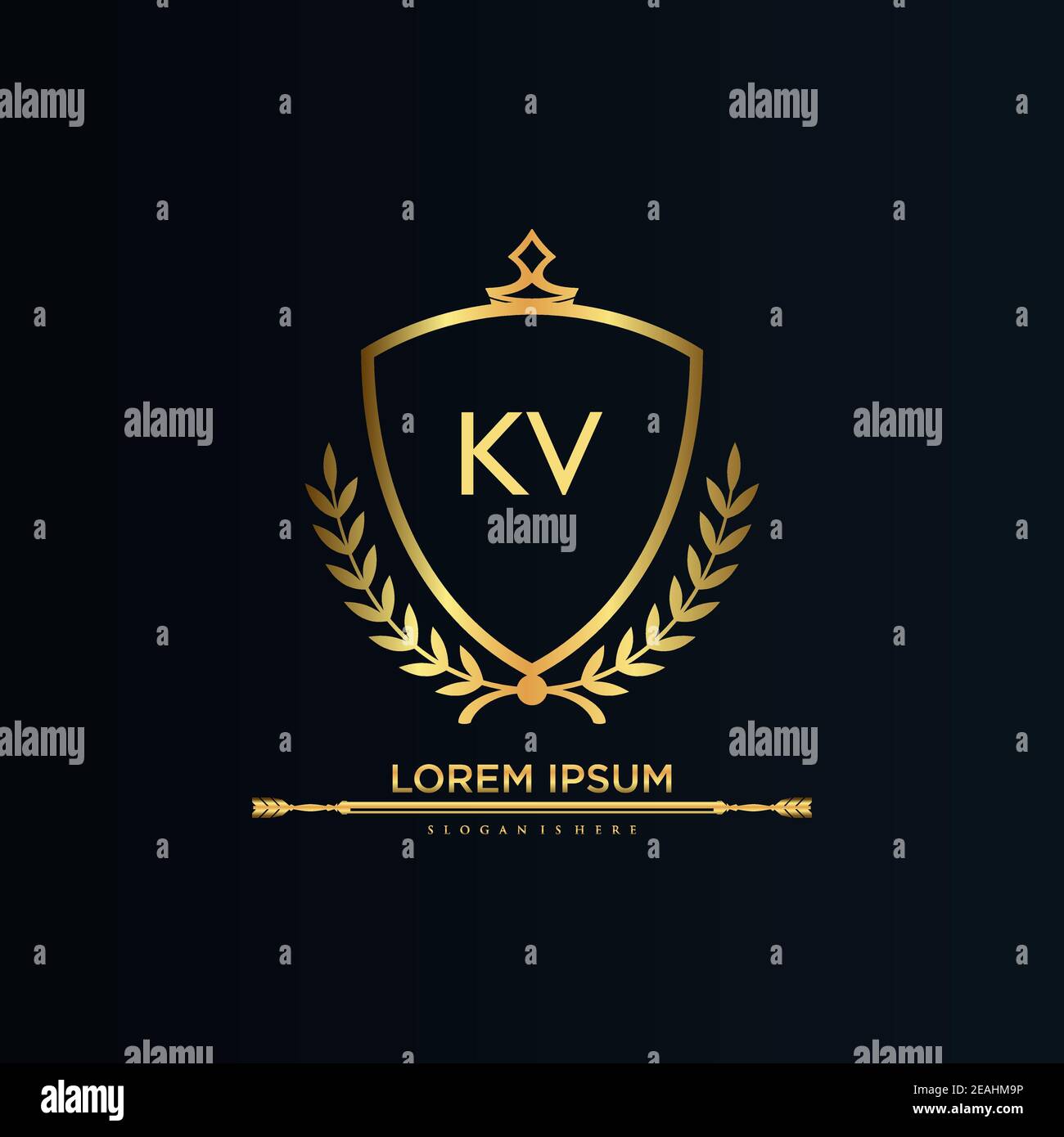 KV Letter Initial with Royal Template.Elegant with Crown logo vector, Creative lettering Logo Vector Illustration. Illustrazione Vettoriale