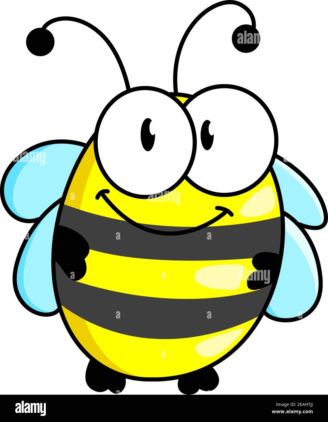 Cartoon carino a strisce piccole ape bumble o miele ape con un sorriso felice isolato su bianco, illustrazione vettoriale Illustrazione Vettoriale