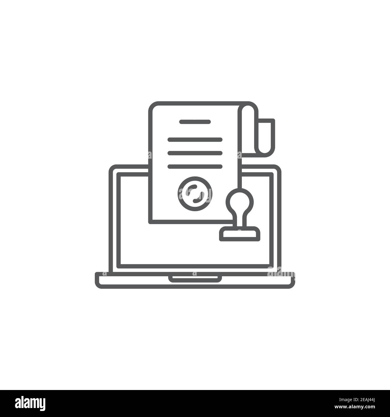 Icona del timbro notarile elettronico online, colore, linea, segno vettoriale di contorno, pittogramma stile lineare isolato su bianco. Simbolo, illustrazione del logo Illustrazione Vettoriale