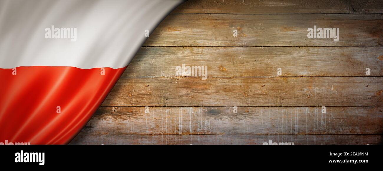 Bandiera polacca su banner in legno d'epoca Foto Stock
