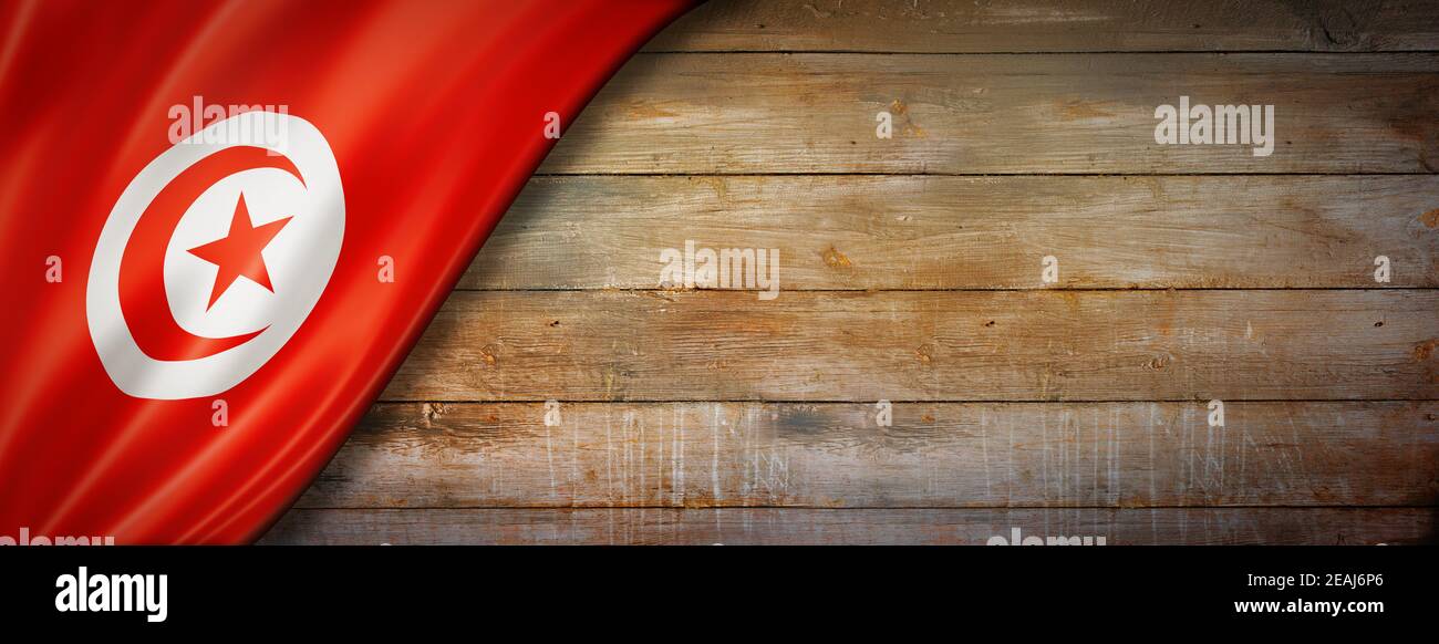 Bandiera tunisina su banner vintage in legno Foto Stock