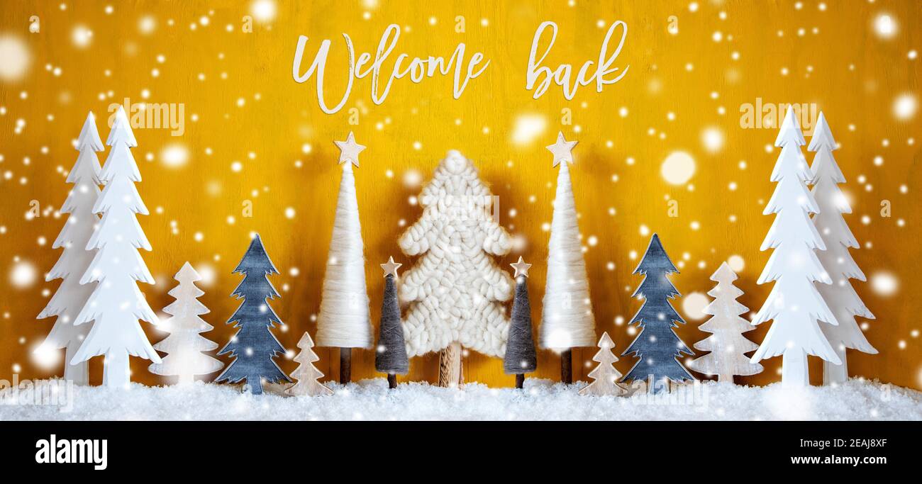 Banner, alberi di Natale, fiocchi di neve, sfondo giallo, Bentornato Foto  stock - Alamy