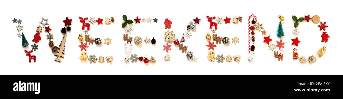 Colorato Natale decorazione lettera costruire parola fine settimana Foto Stock