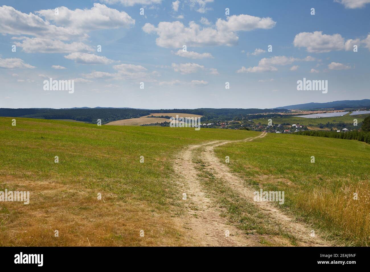 Paese strada sterrata attraverso i terreni agricoli Foto Stock